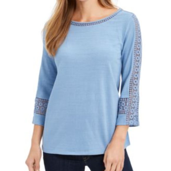 Charter Club Tops - Charter Club Top Embroidered Sleeve Blue 675